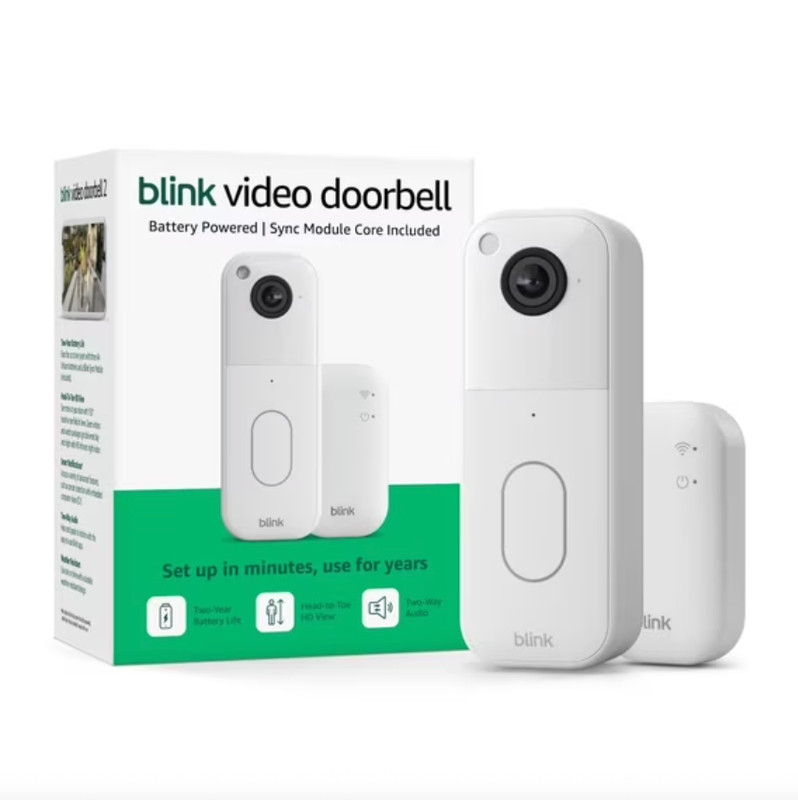New Blink Video Doorbell System with Head-to-Toe HD View Sync Module Core, White