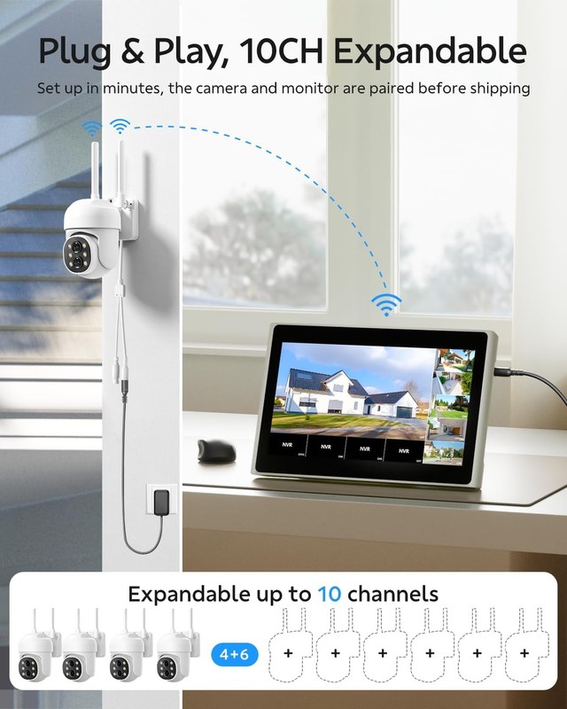 4PCS Wireless Wifi 4MP Security Camera CCTV System 10"Monitor 10CH NVR Audio HDD gallery