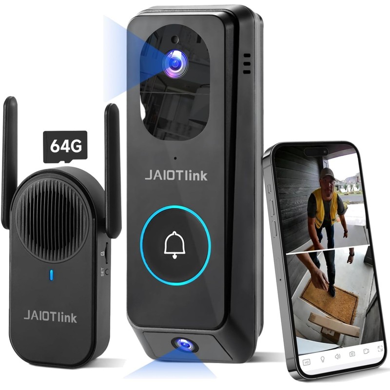 2K Dual Lens Video Doorbell Camera Wireless with Chime, 64GB SD Card, Voice C…