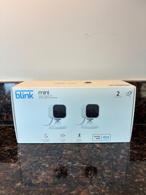 Blink Mini Indoor Plug-In HD Smart Security Camera – Pack of 2 – Unopened