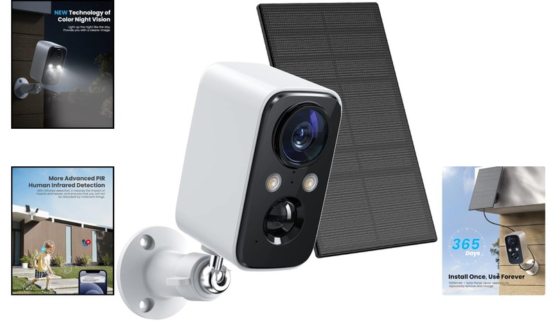 1080p HD Solar Security Camera - Wireless, Waterproof, PIR Motion Detection gallery
