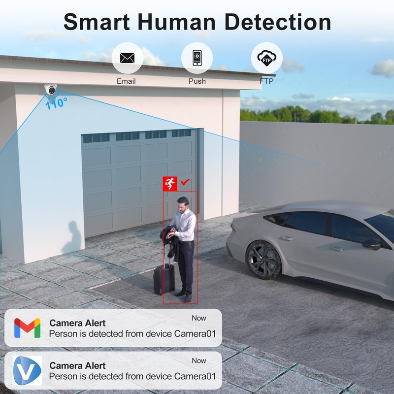 4MP PoE IP Camera, Turret Security IP Camera Outdoor Indoor Wired, AI Human M... gallery
