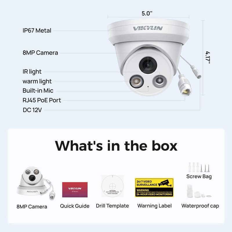 VIKYLIN C82 POE Dual Light Color+IR Wired 8MP 4K IP Camera Microphone Onvif NDAA gallery