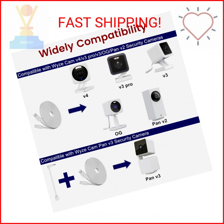 50ft Power Cable for Wyze Cam v4,Wyze Cam Pan v3,Wyze OG,Wyze Cam v3 and v3 Pro gallery