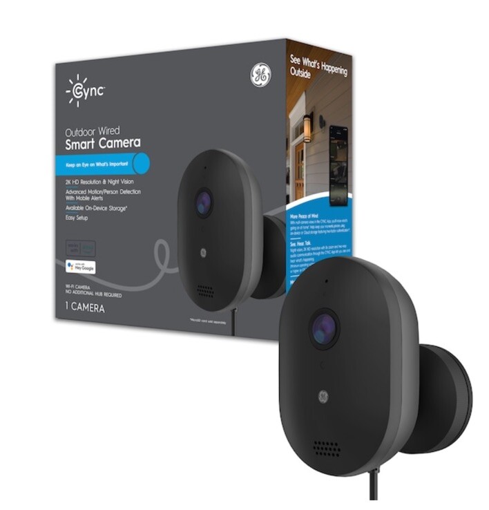 GE Cync Outdoor Wired Smart Camera WI-FI 2K HD Resolution & Night Vision Alexa