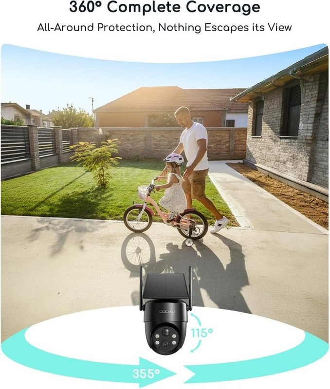 COOAU Solar Security Cameras Wireless Outdoor,2K 360° Camera for Home Security gallery