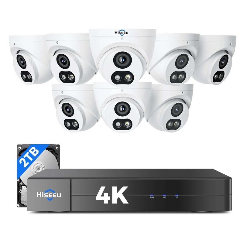 Hisseu 8 Camera 4k indoor/Outdoor Surveillance System PoE With 2tb PK-8YHC88-BT