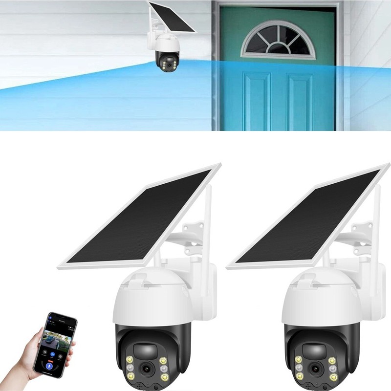 2PCS Wireless Solar Battery Powered Wifi Outdoor Pan/Tilt Home Security Camera