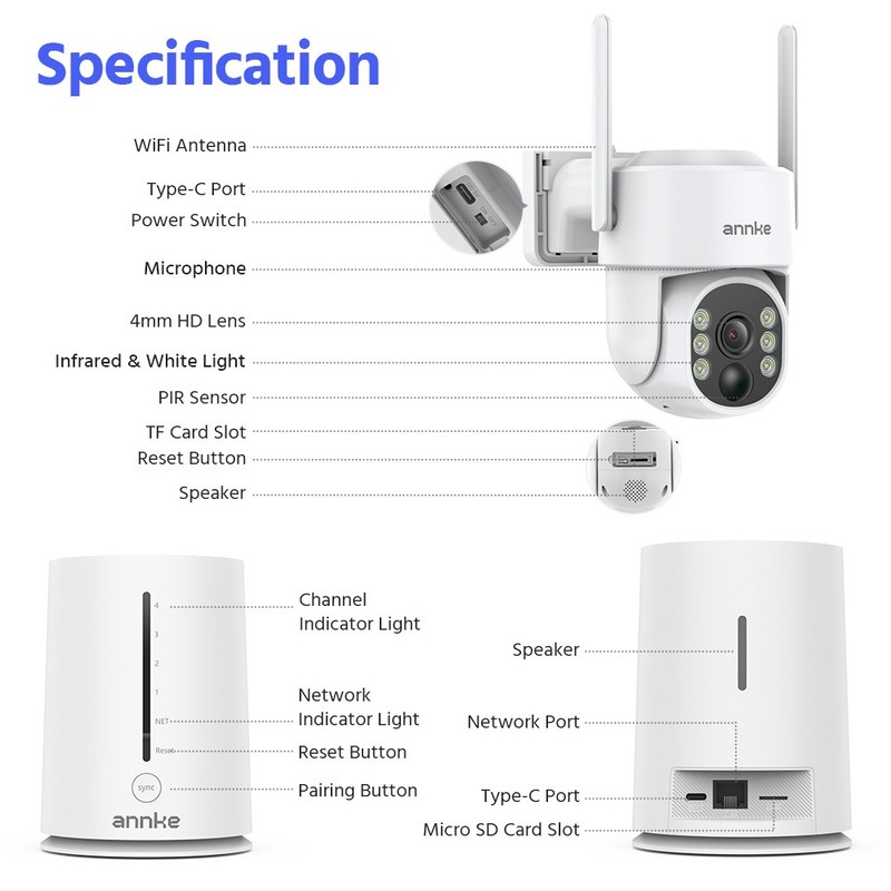 ANNKE 4MP WIFI Solar Battery PT Color Security Camera System 2-Way Talk W/64GB gallery