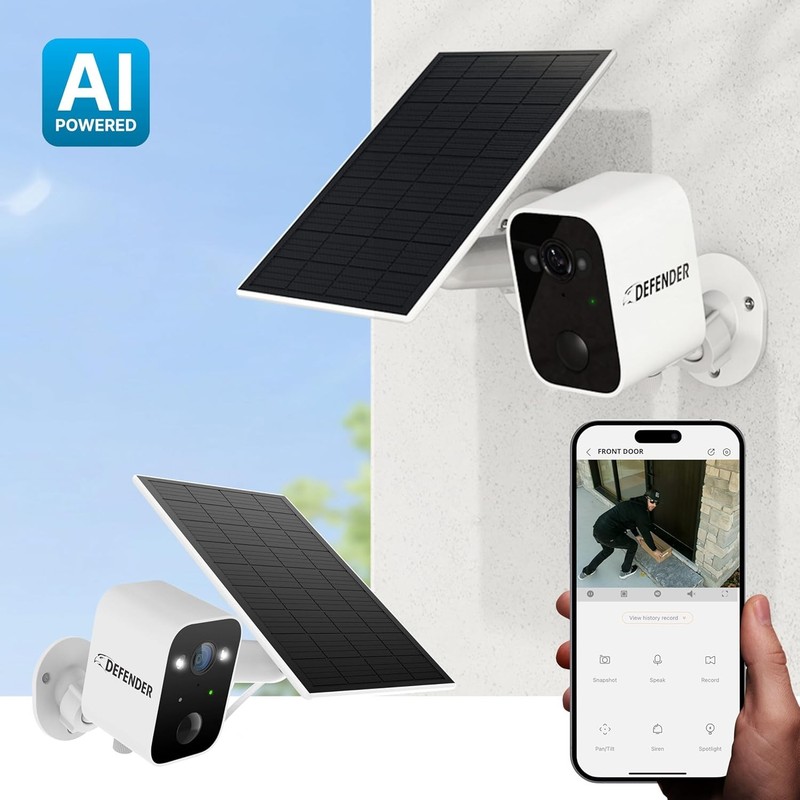Defender Solar Powered 4K/8MP AI Everwatch Wireless Outdoor Security Camera gallery