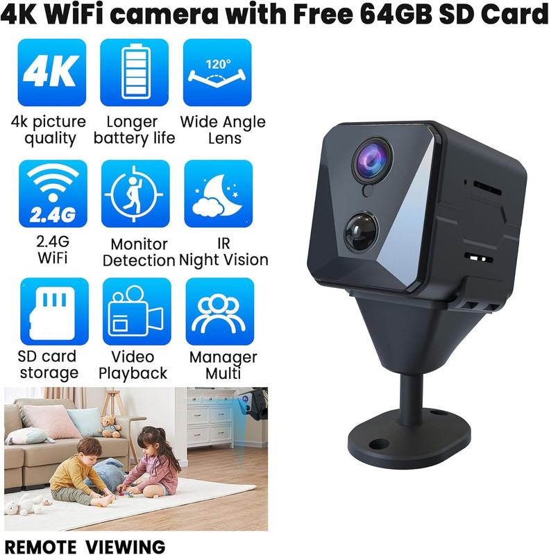 4K Security Camera with 64GB SD Card, Battery Powered Security Cam, 100-Day Stan gallery
