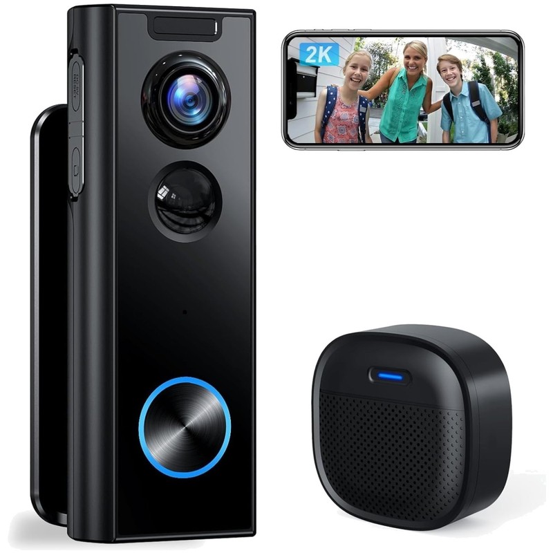 Doorbell Camera Wireless No Subscription, 2K Video