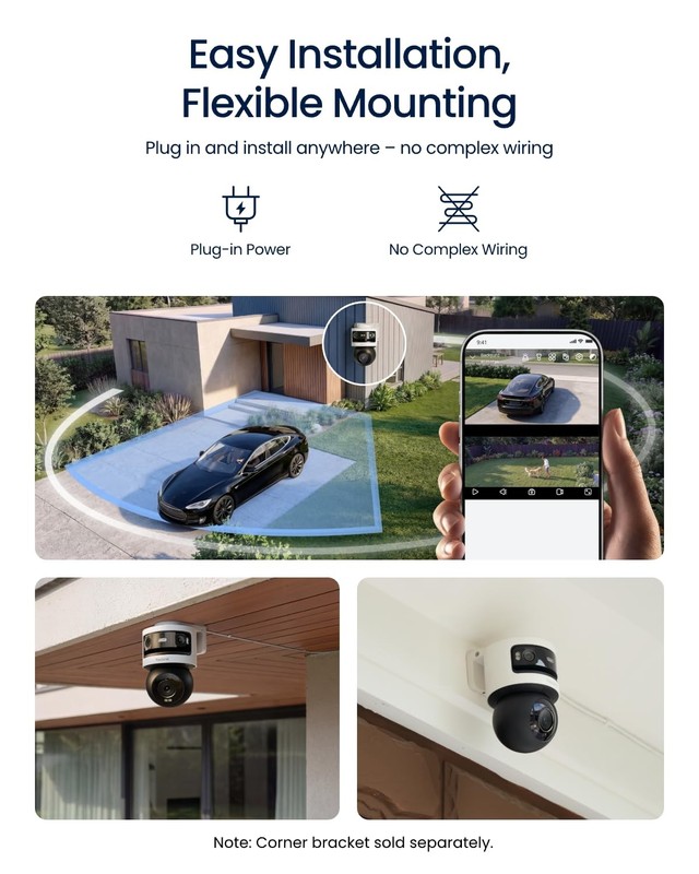 OMVI 3i WiFi 18MP 4K Triple Lens Outdoor Security Camera 180° Panoramic PTZ gallery