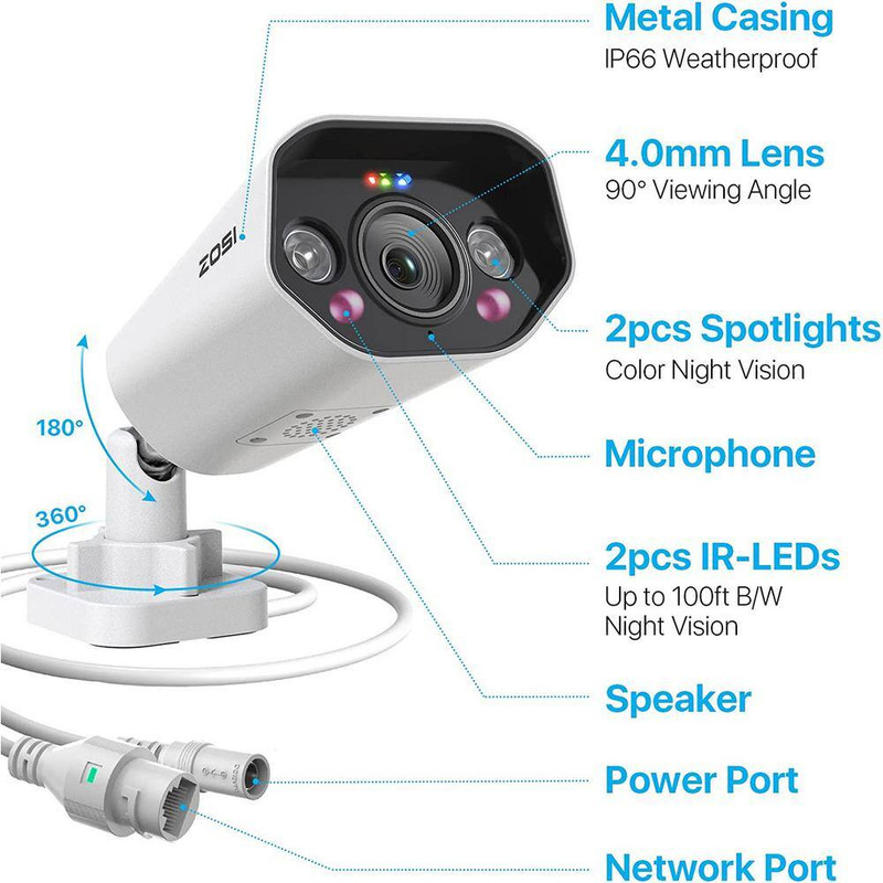 ZG1825E ZG1825A 5MP Poe Wired IP Outdoor Home Security Camera, 2-Way Audio, Only gallery