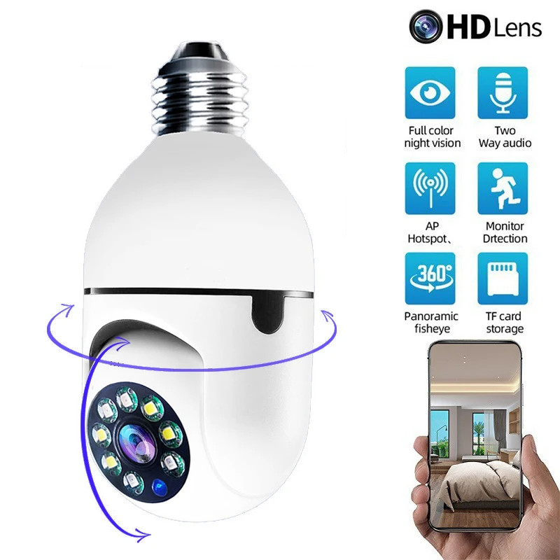 360° 1080P WIFI E27 BULB CAMERA 3MP AI TRACKING IR NIGHT SECURITY CAM gallery