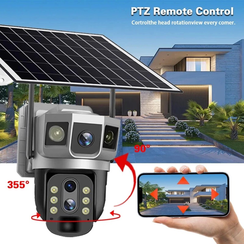 12MP 3 Lens 4G Solar Camera Outdoor Waterproof PTZ IP CCTV Surveillance Cameras gallery