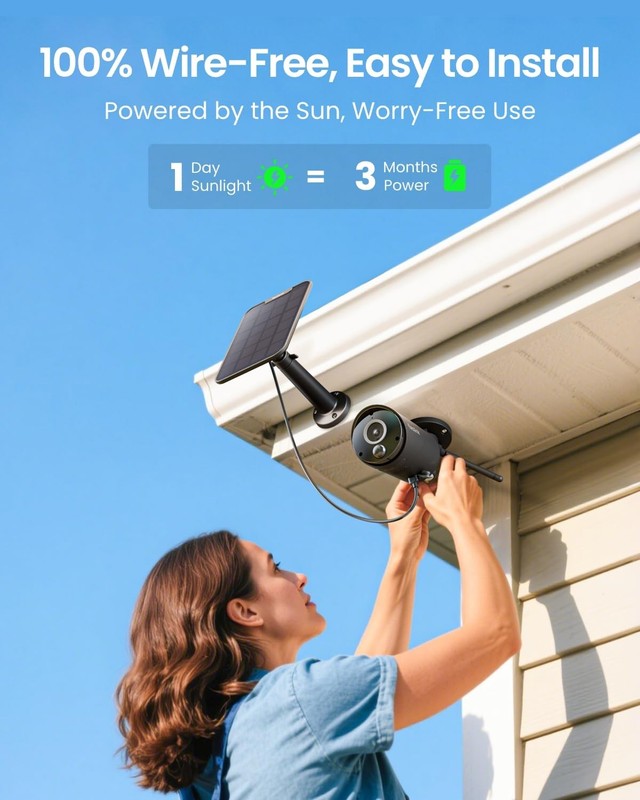 Argus Eco Black+Solar Panel 2K 5MP Solar Security Camera Outdoor for Home Sur... gallery