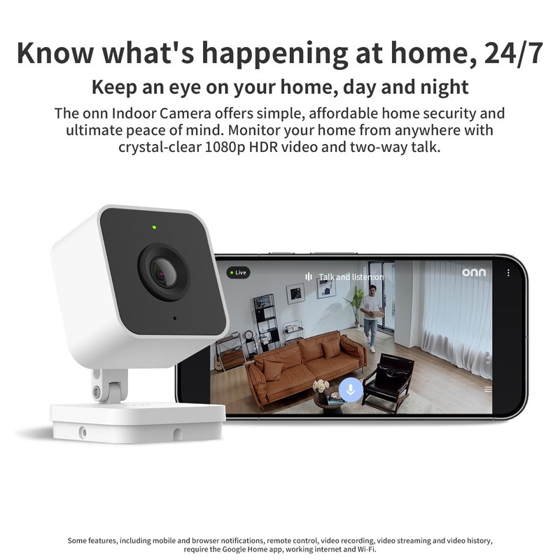 onn Indoor Wired 1080P HD Security Camera works with Google Home (100162899)™ gallery