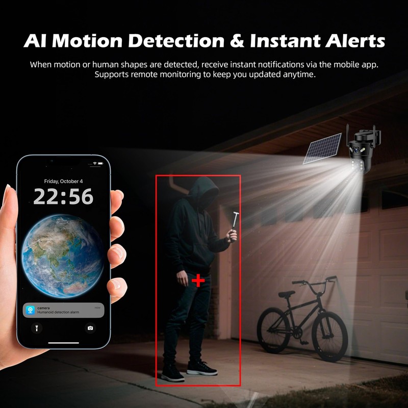 3K Solar Security Camera Wireless,270°Pan 90°Tilt Auto Tracking,WiFi Cam,PIR&... gallery