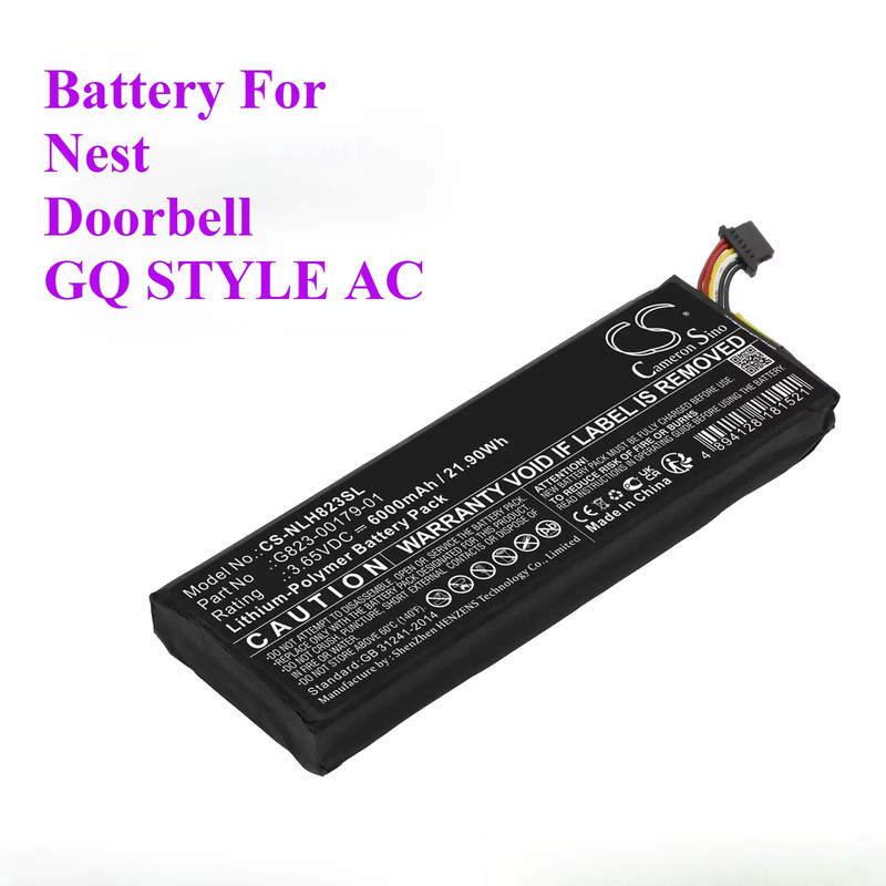 6000Mah Home Security Camera Battery G823-00179-01 for Nest Doorbell, GQ STYLE A
