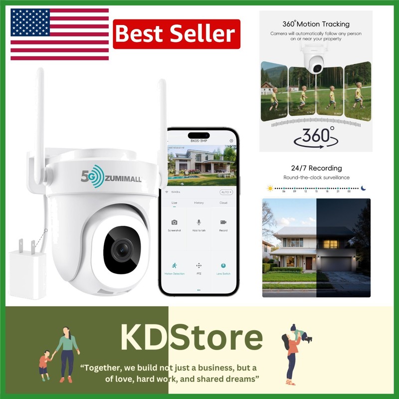 3MP Outdoor Security Camera 360° PTZ Auto Tracking Night Vision WiFi Alarm