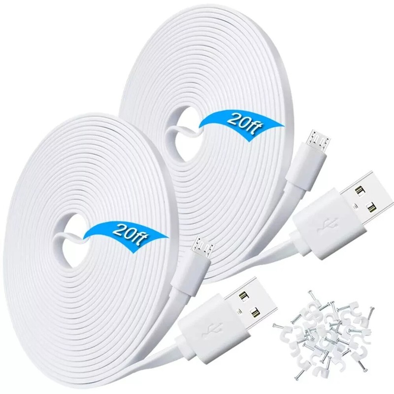 2 Pack Wyze Cam Power Extension Cable 20ft USB Flat Charging Camera Charger Cord
