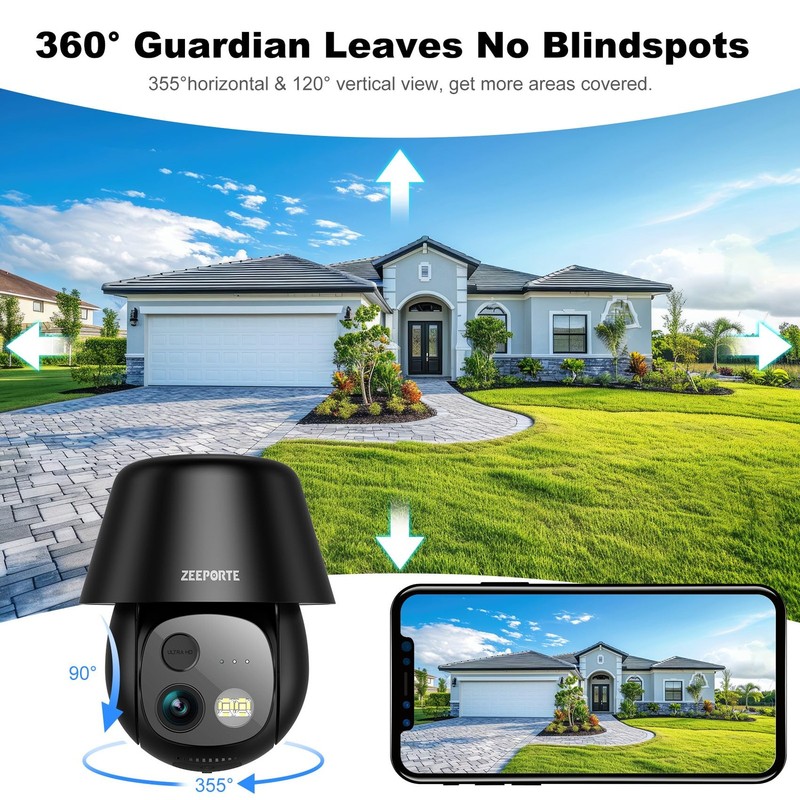 Solar Security Cameras Wireless Outdoor, 2K Pan/Tilt 360° View Wi-Fi, Black gallery