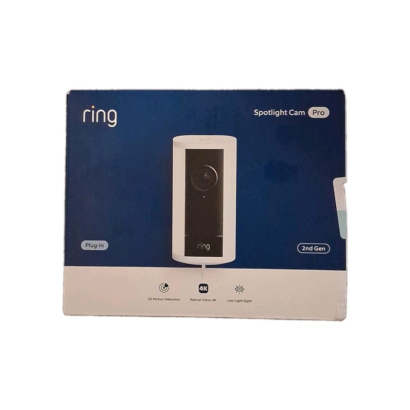 New Ring Spotlight Cam Pro Plug-In 2nd Gen White 4k Retinal Vision Security