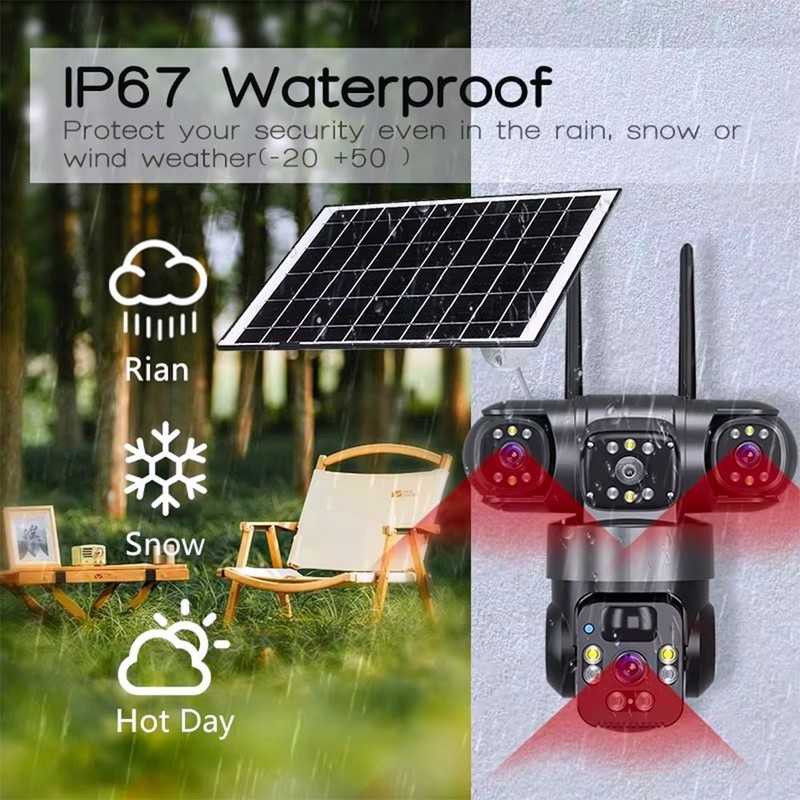 12MP PTZ WIFI Camera Solar Powered Triple Lens Night Vision CCTV Security Camera gallery