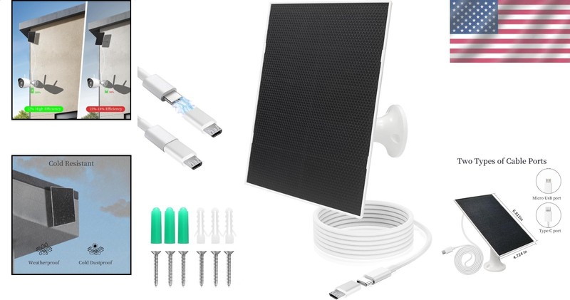 Durable 4W Solar Panel for Security Cams, ETFE Monocrystalline Silicon, 9.8ft gallery