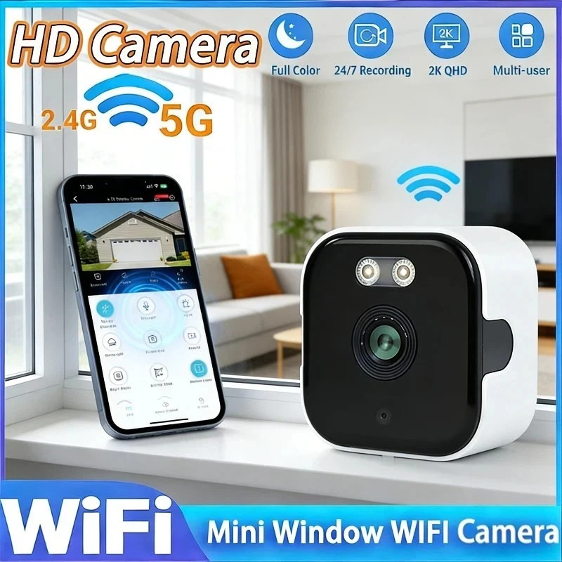 2K Window Security Camera 3MP Full Color Night Vision WiFi 2.4/5GHz Indoor Mount