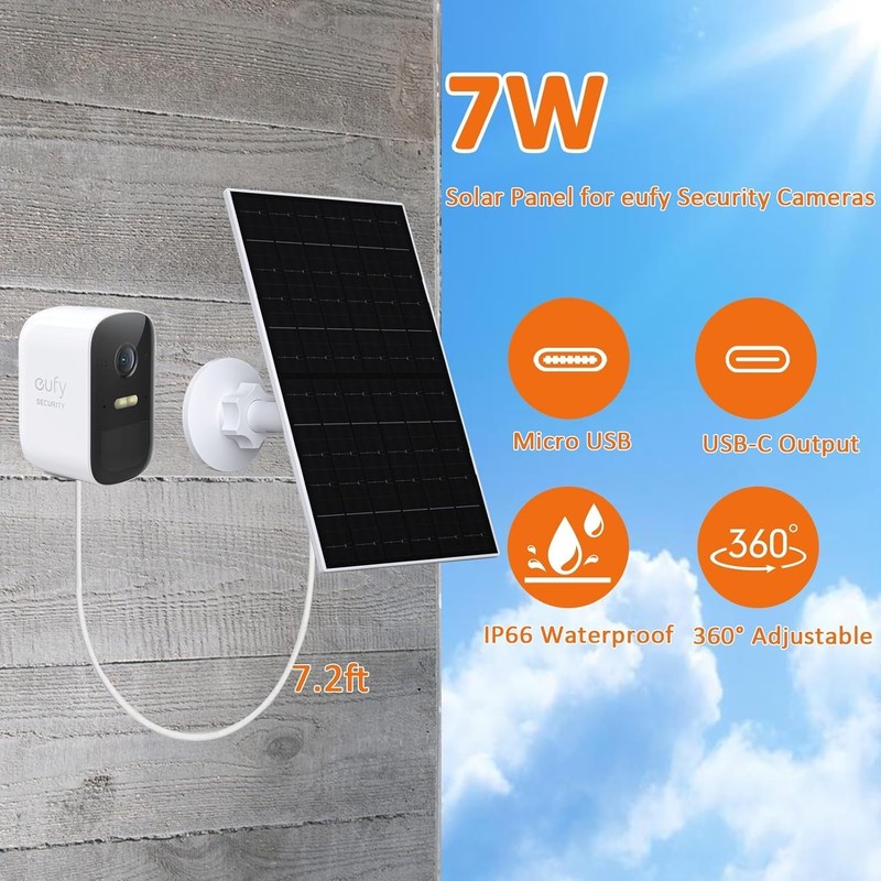 Reliable 7W Solar Panel with USB-C for Eufy Cameras – Ultimate Outdoor Solution gallery