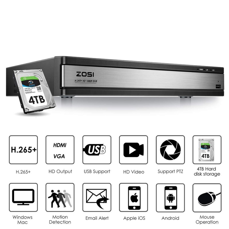 ZOSI H.265+ 16CH DVR 1080p Outdoor CCTV Home Security Camera System 4TB HDD gallery