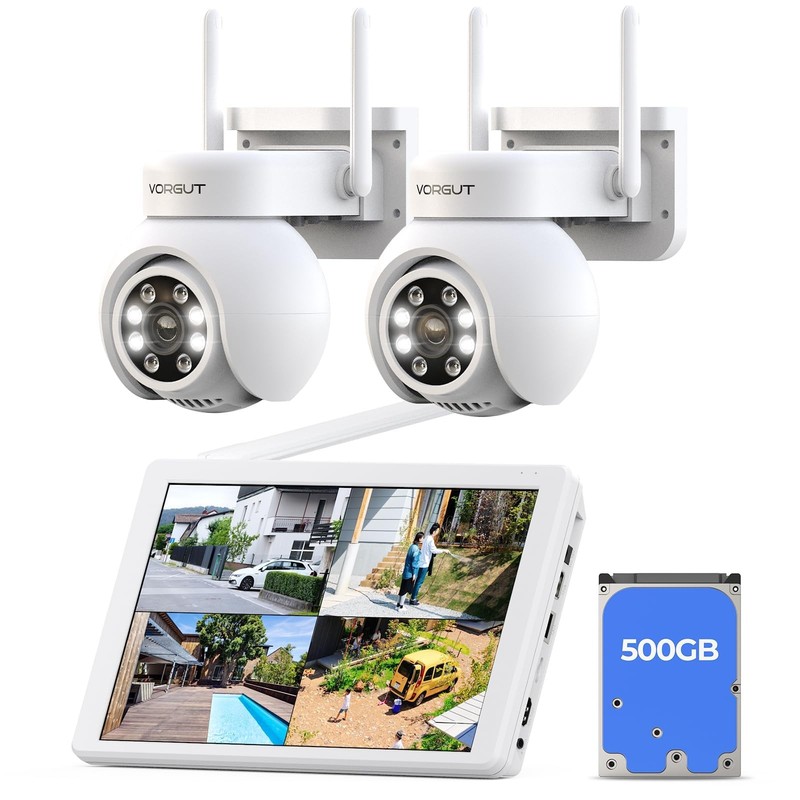 Wireless Security Camera System with 10″ LCD Monitor, 2PCS 3MP PTZ Outdoor Ca…