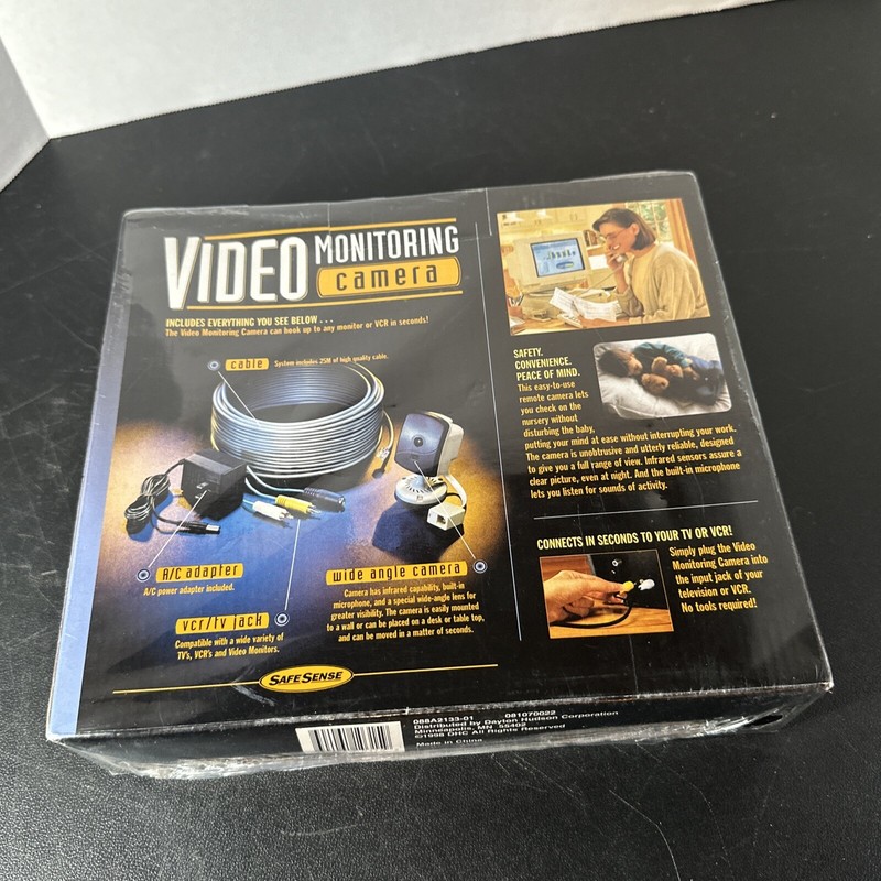 SafeSense Video Monitoring Camera Black & White Wide Angle New/Sealed 1998 RARE gallery