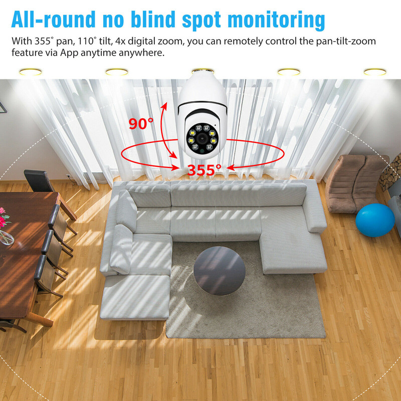 360° Panoramic WiFi IP Camera E27 Light Bulb Wireless 1080P HD Security Camera gallery