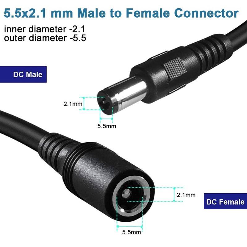 SIOCEN 2-Pack 6ft DC Extension Cord 5.5mm x 2.1mm Male to Female 6.6FT, Black gallery