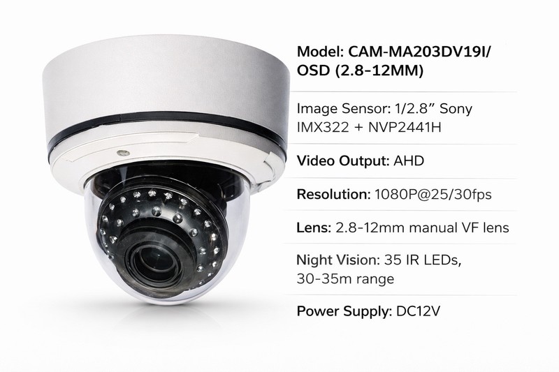 5MP Sony IMX322 Outdoor Dome Security Camera AHD 2.8-12mm Varifocal IR Night