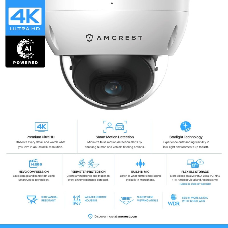UltraHD 4K (8MP) Outdoor Security PoE IP Camera, 3840x2160, 98ft NightVision, 2. gallery