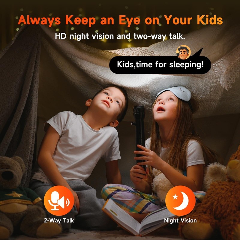 360° Dual Lens Smart 2K HD 2.4GHz WiFi 2-way talk Pet Baby Monitor Camera Night gallery