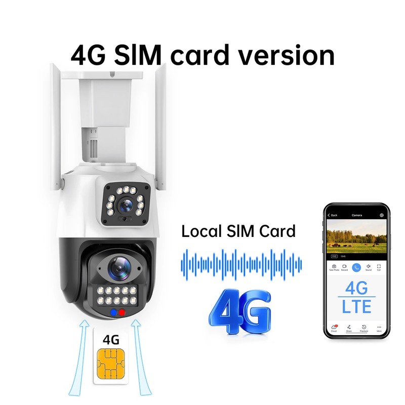 6MP 3K 4G Sim Camera Dual Lens Wifi PTZ Outdoor Ai Human Detection Camera CCTV gallery
