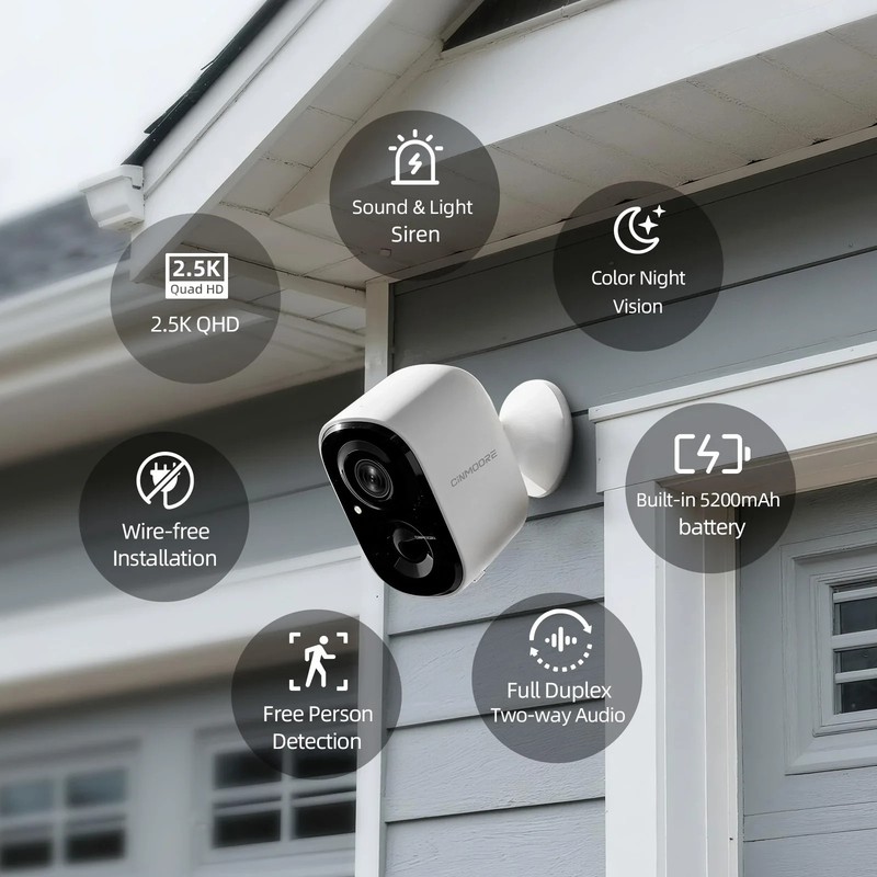 Cinmoore BC22U Wireless WiFi Battery Security Camera 4 Pack 2-Way Audio, SEALED gallery