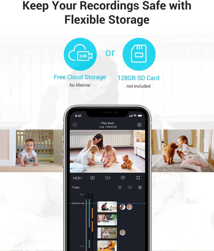 5G Indoor Cameras for Home Security, 2K Pet Camera with Phone App, 360° PTZ Home gallery
