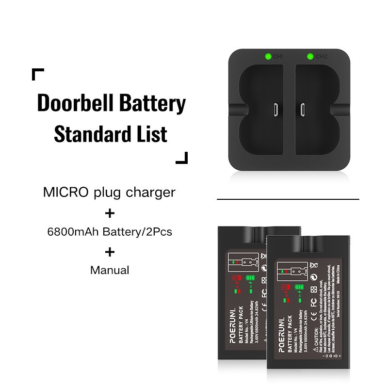 2PACK Replacement Battery with Charger For Ring Video Doorbell Spotlight Camera gallery