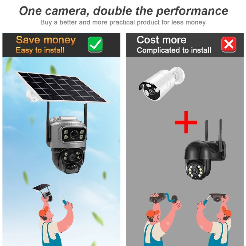 Solar Camera Wifi 8MP Dual Lens Smart Home Security Waterproof Outdoor Monitor gallery