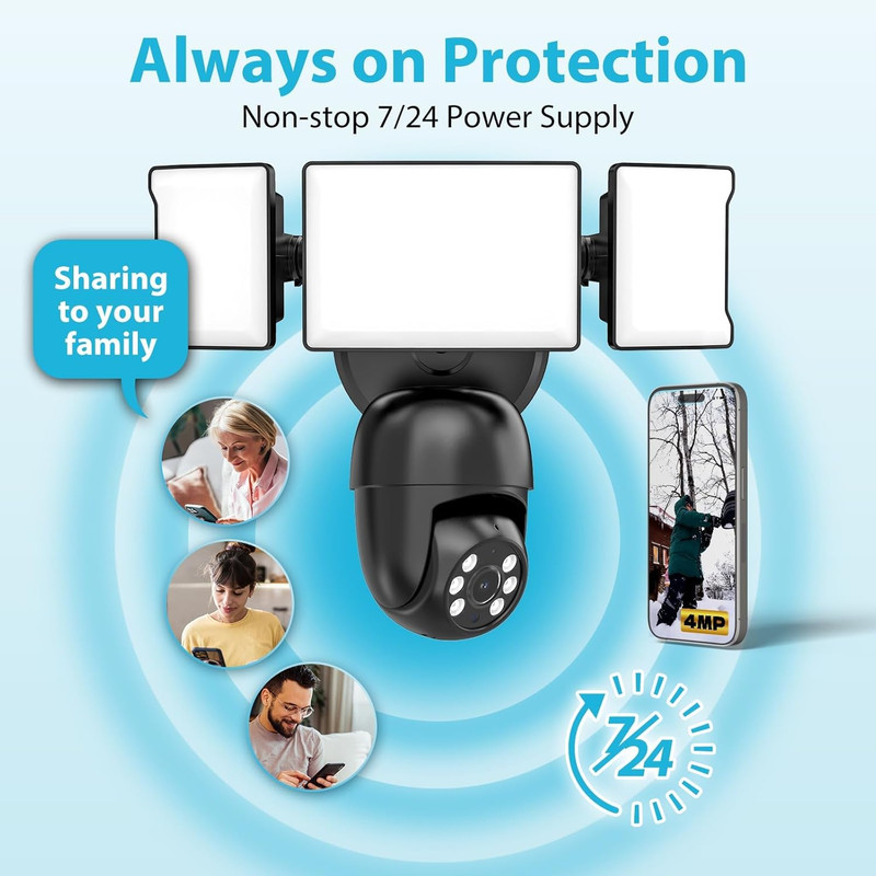 Floodlight Camera Outdoor，5500Lm Motion Sensor Light with Camera，2K HD Home Secu gallery