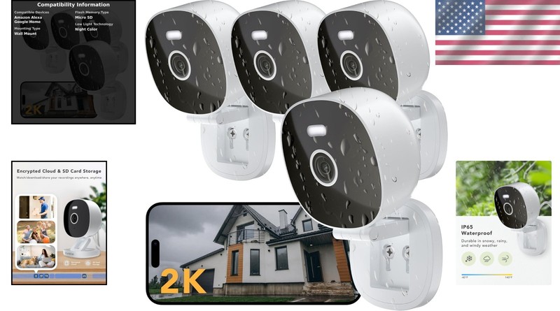 2K Security Camera 4 Pack Waterproof with Night Vision and Motion Detection gallery