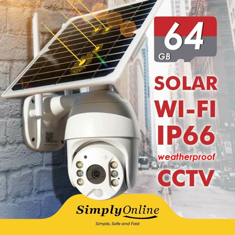 WiFi Solar Powered – Cable Free 24/7 Security PTZ camera + 64 GB SD CARD