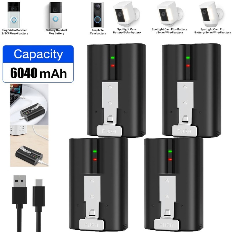 4Pack Ring V4 Battery for Ring camera Doorbell Solar Floodligh 2/3/4/3 plus US gallery
