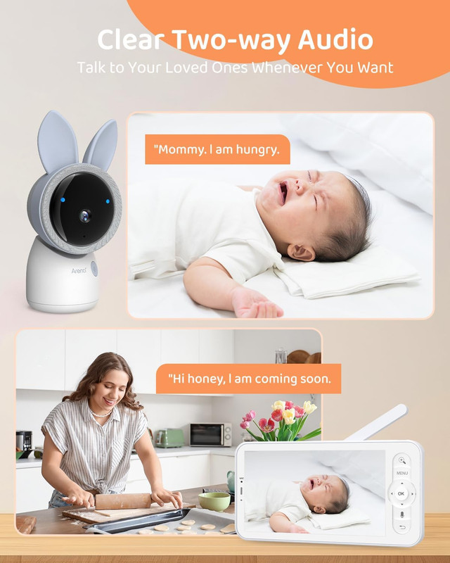 2.4G&5G Smart Baby Monitor with Camera and Audio, 5’’ Wifi/No-Wifi 4MP Split Scr gallery